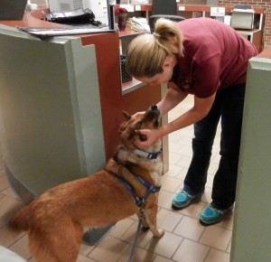 Saying good morning at the front desk at the clinic